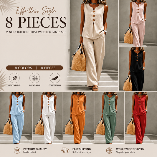 💗LAST DAY SALE 💕Women's Sleeveless Button Top and Loose Pants Set
