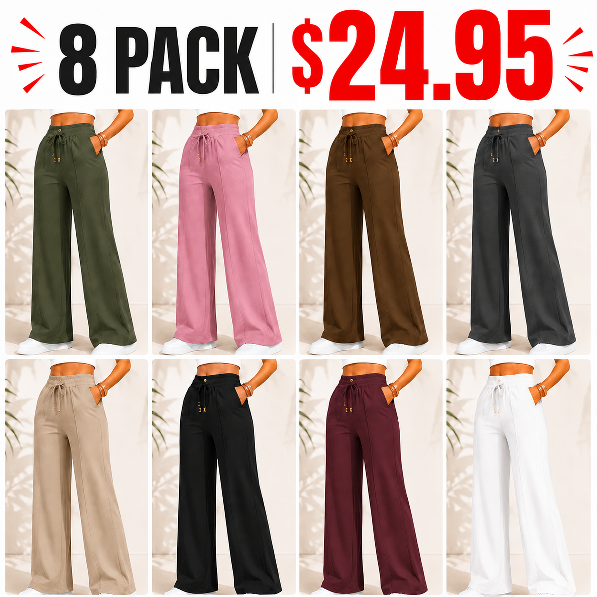 ⚡New Summer Drawstring High Waist Wide Leg Pants
